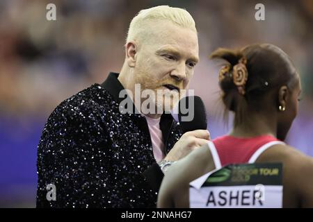 Birmingham, Royaume-Uni. 25th févr. 2023. Iwan Thomas interview Dina Asher-Smith (GBR) après la finale des femmes 60m lors de la finale du circuit intérieur mondial de Birmingham à l'Utilita Arena, Birmingham, le samedi 25th février 2023. (Photo : Pat Scaasi | ACTUALITÉS MI) crédit : ACTUALITÉS MI et sport /Actualités Alay Live Banque D'Images