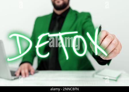 Symbole de texte indiquant Detox. Moment d'idée d'affaires pour l'alimentation Nutrition santé traitement de toxicomanie nettoyer Banque D'Images
