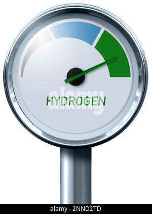 Jauge d'hydrogène avec couleurs d'arbre - gris, bleu et vert. Concept de production d'hydrogène vert Banque D'Images