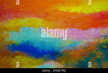 Colored bright abstract oil strokes on canvas, modern art background. Yellow, red, orange, blue watercolor high resolution texture. Stock Photo