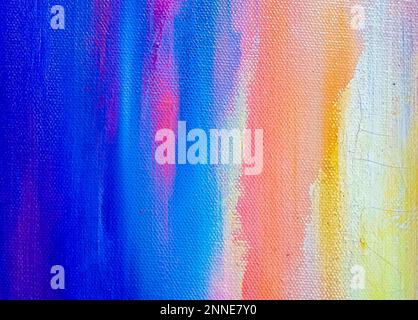 Abstract blue and orange oil paint art background, high resolution texture. White and red brush strokes on canvas. Stock Photo