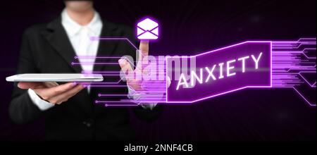 Signe de texte montrant l'anxiété. Mot pour la gêne excessive et le syndrome d'attaque de panique d'appréhension Banque D'Images