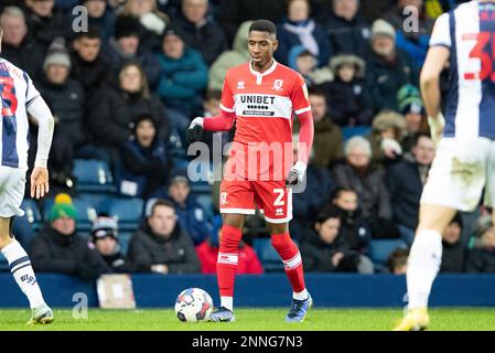 West Bromwich, Royaume-Uni. 25th févr. 2023. Esaïe Jones de Middlesbrough lors du match de championnat Sky Bet entre West Bromwich Albion et Middlesbrough aux Hawthorns, West Bromwich, le samedi 25th février 2023. (Photo : Gustavo Pantano | ACTUALITÉS MI) crédit : ACTUALITÉS MI et sport /Actualités Alay Live Banque D'Images