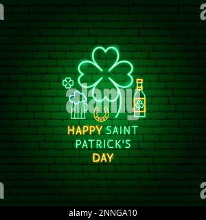 Bonne Saint Patrick Neon Label Illustration de Vecteur