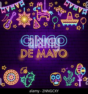 Cinco de Mayo Holiday Neon Background Illustration de Vecteur