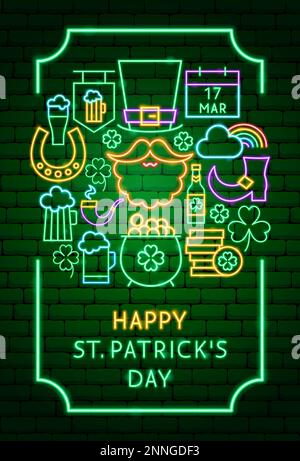 Étiquette de néon de la Saint Patrick Illustration de Vecteur