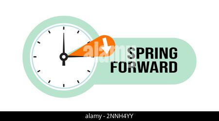 Bannière Web Spring Forward. L'heure d'été commence le concept de l'heure d'été dans un style graphique plat Illustration de Vecteur