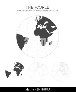 Carte du monde. Projection Gnomonic. Globe avec lignes de latitude et de longitude. Carte du monde sur des méridiens et parallèles en arrière-plan. Illustration vectorielle. Illustration de Vecteur