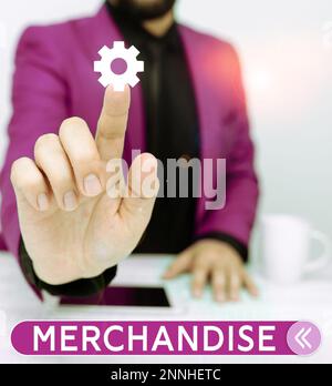 Inspiration montrant la marchandise des affiches. Concept désigne les marchandises ou les marchandises qui sont achetées et vendues dans l'entreprise Banque D'Images