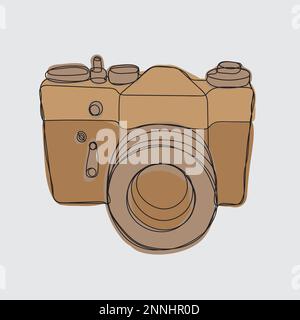 Dessin au trait simple d'une caméra dans un style minimaliste isolé sur un fond gris. Illustration de Vecteur
