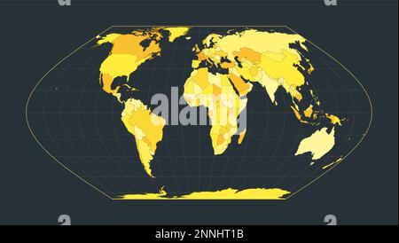 Carte du monde. Projection Eckert VI. Illustration futuriste pour votre infographie. Couleurs de campagne jaune vif. Magnifique illustration vectorielle. Illustration de Vecteur