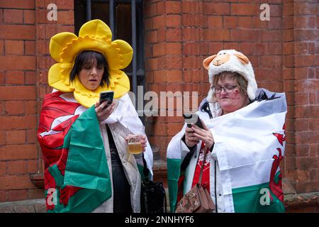 Les fans de Rugby se sont disputés le match entre le pays de Galles et l'Angleterre à Cardiff, le 2023 février Banque D'Images