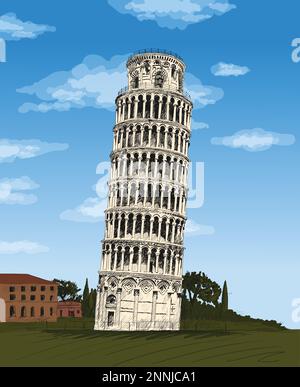 La tour penchée de Pise. Illustration de Vecteur