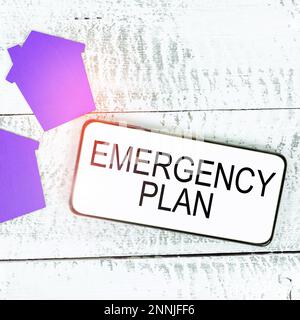 Affiche présentant le plan d'urgence. Présentation commerciale les procédures d'intervention en cas d'urgence majeure doivent être préparées Banque D'Images