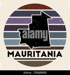 Logo Mauritanie. Signe avec la carte du pays et des rayures colorées, illustration vectorielle. Illustration de Vecteur