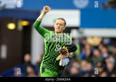 Everton, Royaume-Uni. 25th févr. 2023. Jordan Pickford, gardien de but d'Everton avant le début du match. Premier League Match, Everton contre Aston Villa à Goodison Park à Liverpool le samedi 25th février 2023. Cette image ne peut être utilisée qu'à des fins éditoriales. Utilisation éditoriale uniquement, licence requise pour une utilisation commerciale. Aucune utilisation dans les Paris, les jeux ou les publications d'un seul club/ligue/joueur. photo par Chris Stading/Andrew Orchard sports Photography/Alamy Live News crédit: Andrew Orchard sports Photography/Alamy Live News Banque D'Images