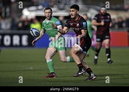 Barnett, Royaume-Uni. 25th févr. 2023. Rugby, premier ministre. Saracens V Newcastle Falcons. Stade Stone X. Barnett. Manu Vunipola (Saracens) passe lors du match de rugby Saracens V Newcastle Falcons Gallagher Premiership. Credit: Sport en images/Alamy Live News Banque D'Images