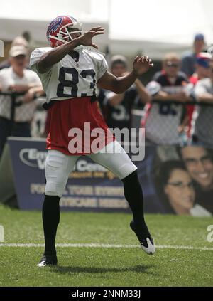 Buffalo Bills reciever Lee Evans models this seasons 50th season  celebration throwback jersey Thursday night at St. John Fisher College in  Rochester, NY (Credit Image: © Michael Johnson/Southcreek  Global/ZUMApress.com Stock Photo 