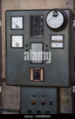 cartes de commande de l'ancienne centrale électrique. Banque D'Images