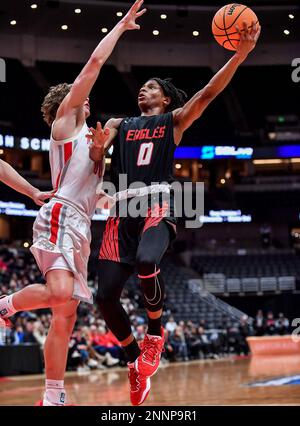 Anaheim, Californie. 25th févr. 2023. Etiwanda (0) Amare Campbell cherche à tirer en action pendant le championnat de basket-ball CIF-SS Boys DIV 1. Mater Dei vs Etiwanda.Louis Lopez/Modern Exposure/Cal Sport Media/Alamy Live News Banque D'Images