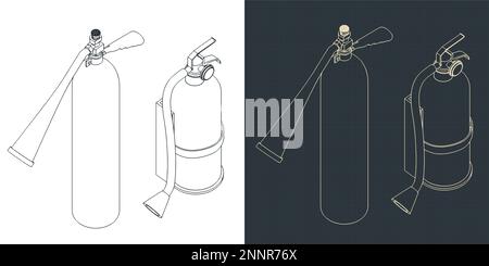 Illustrations vectorielles stylisées de modèles isométriques d'extincteurs Illustration de Vecteur