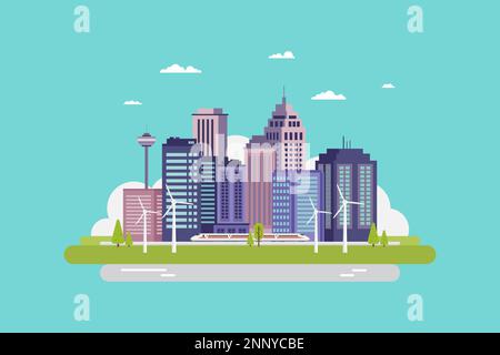 Design urbain élégant et plat avec gratte-ciels modernes à l'avenir Illustration de Vecteur