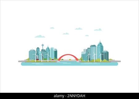 pont au milieu de la ville conception moderne et intelligente de la ville conception plate Illustration de Vecteur