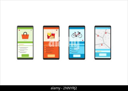 Conception vectorielle des achats en ligne via smartphone avec service de livraison sur fond blanc Illustration de Vecteur