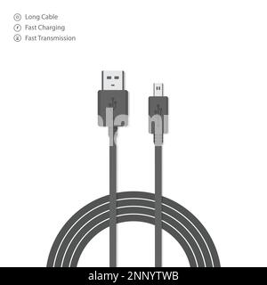 Câble de chargeur de smartphone à conception vectorielle, arrière-plan blanc isolé Illustration de Vecteur