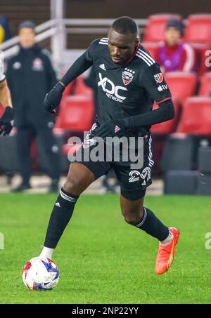 WASHINGTON, DC, États-Unis - 25 FÉVRIER 2023: DC United Forward Christian Benteke (20) sur l'attaque lors d'un match MLS entre D.C United et Toronto FC, on 25 février 2023, à Audi Field, à Washington, CC. (Photo de Tony Quinn-Alay Live News) Banque D'Images