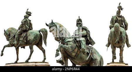 Monument de Vittorio Emanuele II, premier roi d'Italie, isolé sur fond blanc. Vittoriano ou Altare della Patria. Rome, Latium, Italie, Europe. Banque D'Images