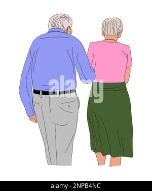 Couple senior coloré Vector dessin sur blanc. Illustration de Vecteur