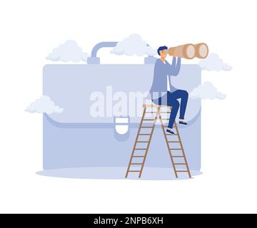 Future carrière, promotion d'emploi ou concept de stratégie d'affaires, homme d'affaires monter sur la mallette, illustration moderne de vecteur plat Illustration de Vecteur