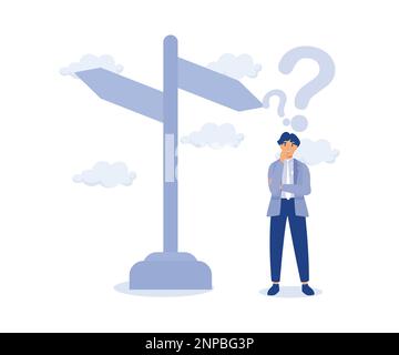 Choix entre 2 choix, concept de confusion, homme d'affaires penser avec point d'interrogation choisir entre 2 direction, moderne illustration vectorielle plate Illustration de Vecteur