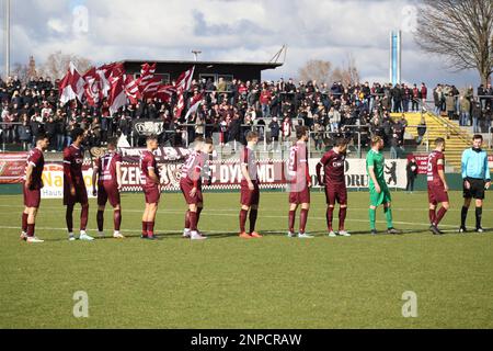 Berlin, Allemagne. 26th févr. 2023. Équipe de BFC Dynamo pendant le match entre BFC Dynamo vs. 1. FC Lokomotive Leipzig, Regionalliga Nordost (Ligue régionale Nord-est), Round 22, Sportforum Hohenschönhausen, Berlin, Allemagne, 26 février 2023. Iñaki Esnaola crédit: Iñaki Esnaola/Alamy Live News Banque D'Images
