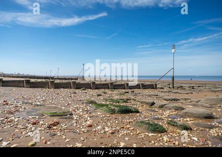 Rock pools sur la plage de Hunstanton vu le long de la côte ouest de Norfolk. Banque D'Images