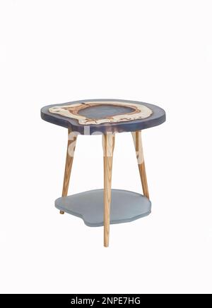 petite table à café en époxy sur fond blanc Banque D'Images