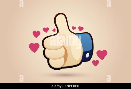 Main humaine de dessin animé avec le pouce. Concept de comme au réseau social, succès ou bon feedback. 3d illustration vectorielle Illustration de Vecteur