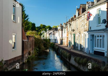 Matin d'été sur Water Lane à Salisbury. Banque D'Images