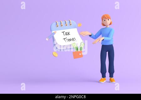 Concept de rappel de jour d'imposition. L'homme d'affaires soumet l'impôt par concept en ligne, paiement d'impôt en ligne et rapport. Revenu d'entreprise. 3d illustration. Banque D'Images