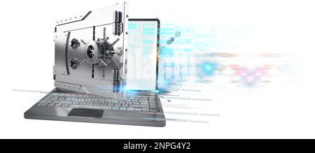 Coffre-fort sur un ordinateur portable. concept de système de piratage et de sécurité des données. 3d rendu Banque D'Images