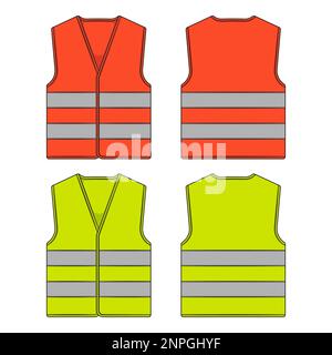 Jeu de couleurs avec gilet de protection à rayures réfléchissantes. Objets vectoriels isolés sur fond blanc. Illustration de Vecteur