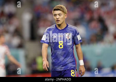 Ritsu Doan du Japon vu lors de la coupe du monde de la FIFA, Qatar 2022, Round of seize match entre le Japon et la Croatie au stade Al Janoub. Note finale; Japon 1:1 Croatie.pénalités; Japon 1:3 Croatie. Banque D'Images