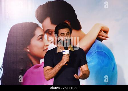 Kolkata, Inde. 26th févr. 2023. Ranbir Kapoor, acteur de Bollywood, parle aux médias lors d'un événement promotionnel de son prochain film Tu Jhoothi main Makkaar promotion du film à Kolkata, Inde sur 26 février 2023. (Photo de Debajyoti Chakraborty/NurPhoto) Credit: NurPhoto SRL/Alay Live News Banque D'Images