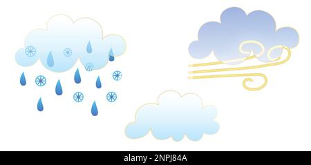 Ensemble d'icônes météo. Symboles de style Glassmorphisme pour l'application de prévisions météo. Éléments isolés sur fond blanc. Jour automne hiver saison chante. Vent Illustration de Vecteur