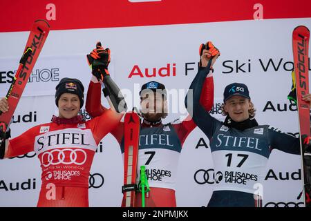 Olympic Valley, États-Unis. 25th févr. 2023. Gino Caviezel a remporté l'ensemble de la course de ski de la coupe du monde Stifel FIS à Palisades Tahoe. La course de ski alpin attire des équipes du monde entier ainsi qu'un grand nombre de spectateurs. Février 25 2023 (photo de Hale Irwin/Sipa USA) crédit: SIPA USA/Alay Live News Banque D'Images