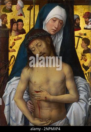 L'homme des Sorrows dans les bras de la Vierge, 1475, peinture de Hans Memling Banque D'Images