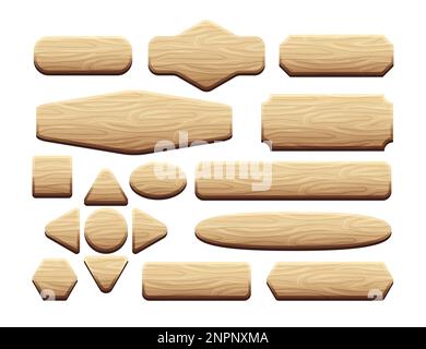Actif d'interface utilisateur de jeu en bois. Éléments des boutons de l'interface utilisateur de jeu. illustration vectorielle. Illustration de Vecteur