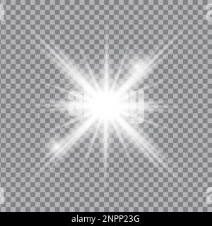 Effet de lumière blanche, rayons de lumière. Flash radiant, torche d'objectif, illustration vectorielle. Illustration de Vecteur