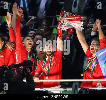 Londres, Royaume-Uni. 26th févr. 2023. Manchester United fêtez la victoire de la finale de la coupe de Carabao à Wembley Credit: Mark pain/Alamy Live News Banque D'Images